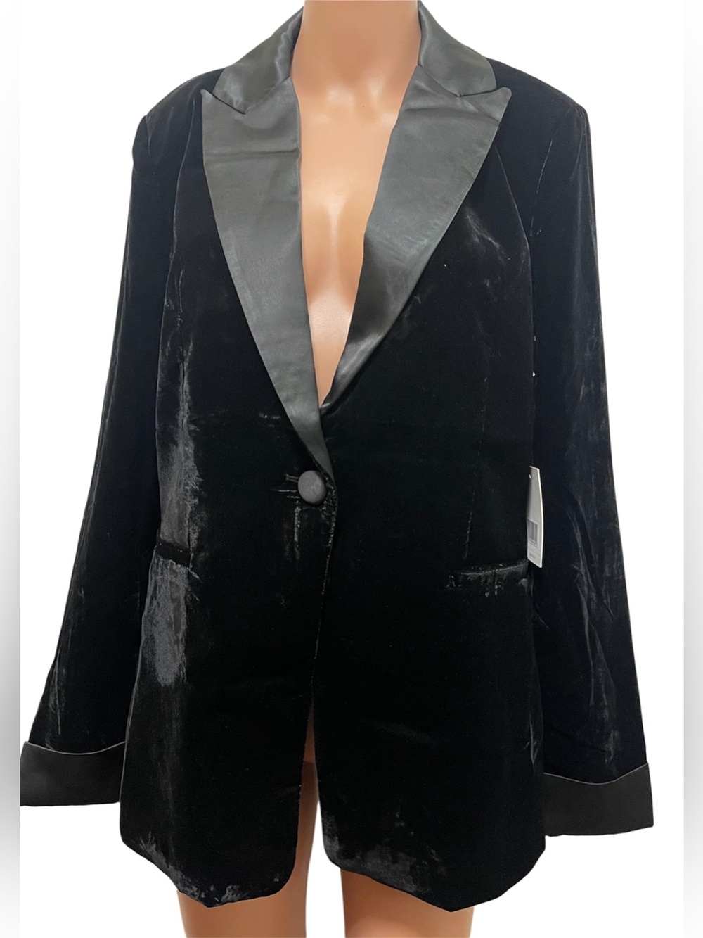 JASON WU VELVET SINGLE-BOTTOM BLAZER SATIN LAPEL WOMENS COLOR BLACK SIZE MEDIUM